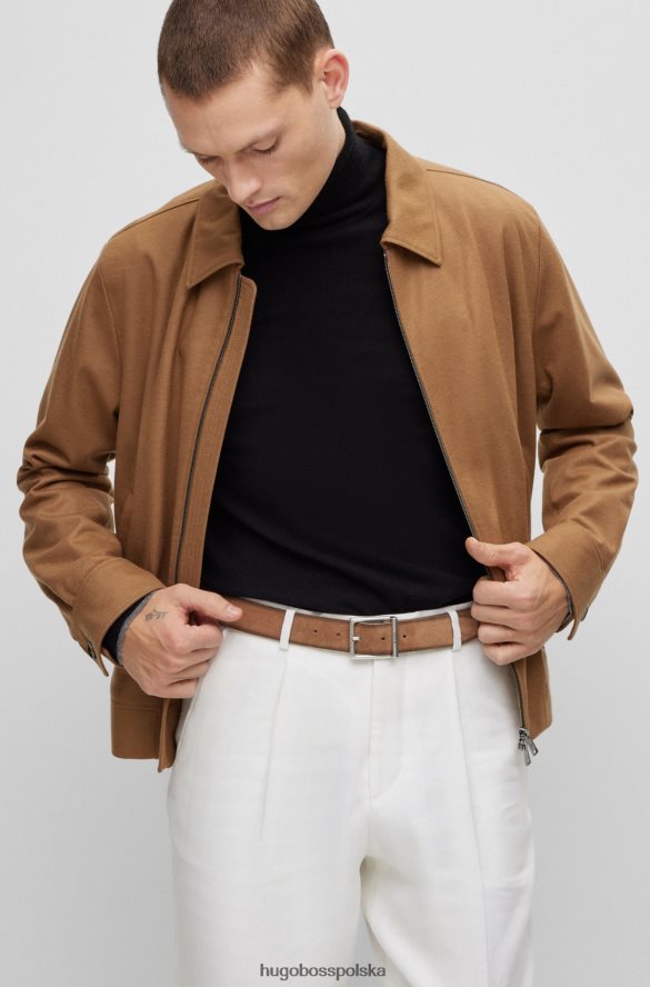 Hugo Boss zamszowy pasek z kwadratową klamrą i wygrawerowanym logo Hugo w kolorze jasnobrązowym jasnobrązowy R0X0H65249
