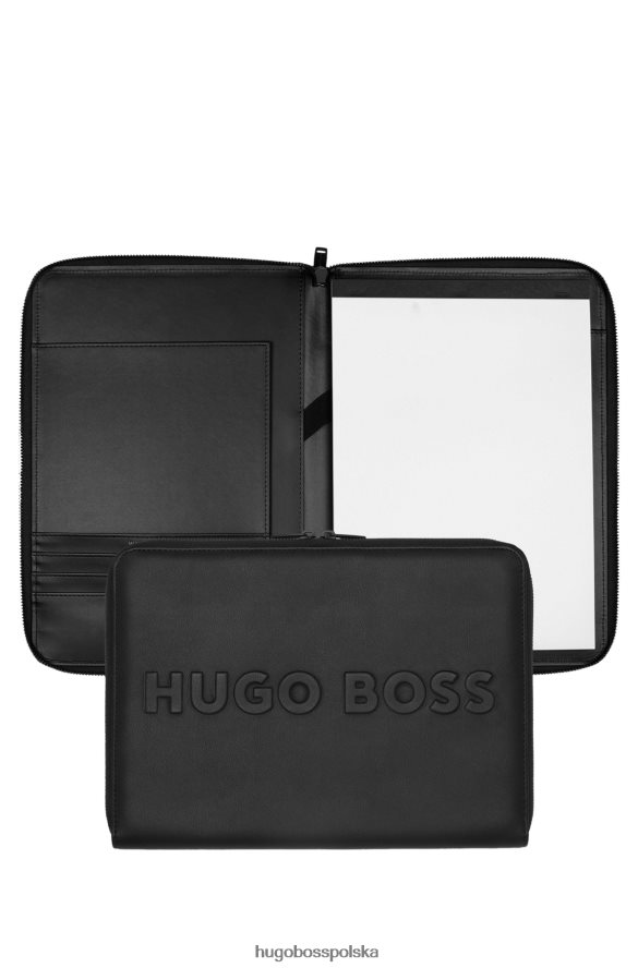 Hugo Boss Czarna teczka konferencyjna Hugo A4 ze sztucznej skóry z logo 3D czarny R0X0H65923