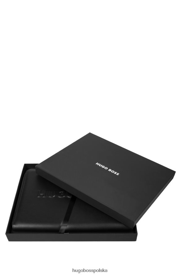 Hugo Boss Czarna teczka konferencyjna Hugo A4 ze sztucznej skóry z logo 3D czarny R0X0H65923