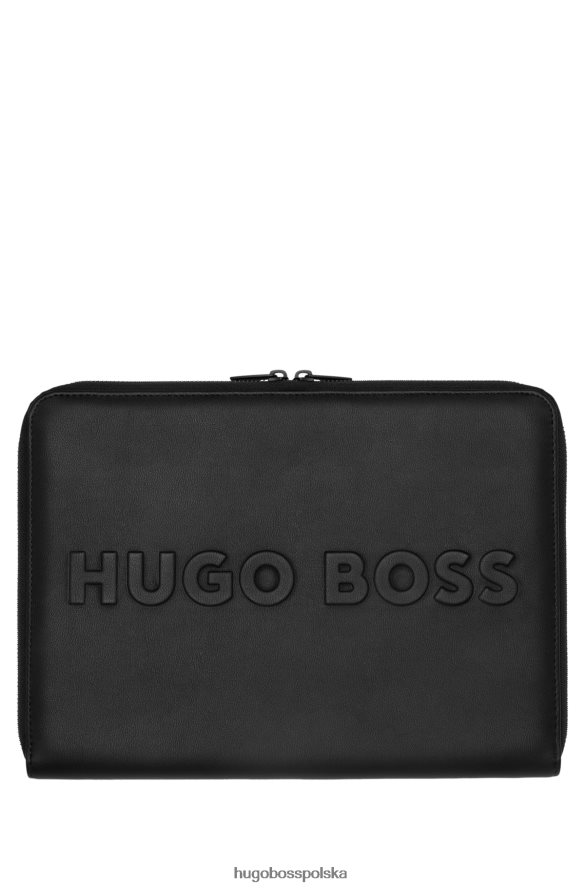 Hugo Boss Czarna teczka konferencyjna Hugo A4 ze sztucznej skóry z logo 3D czarny R0X0H65923
