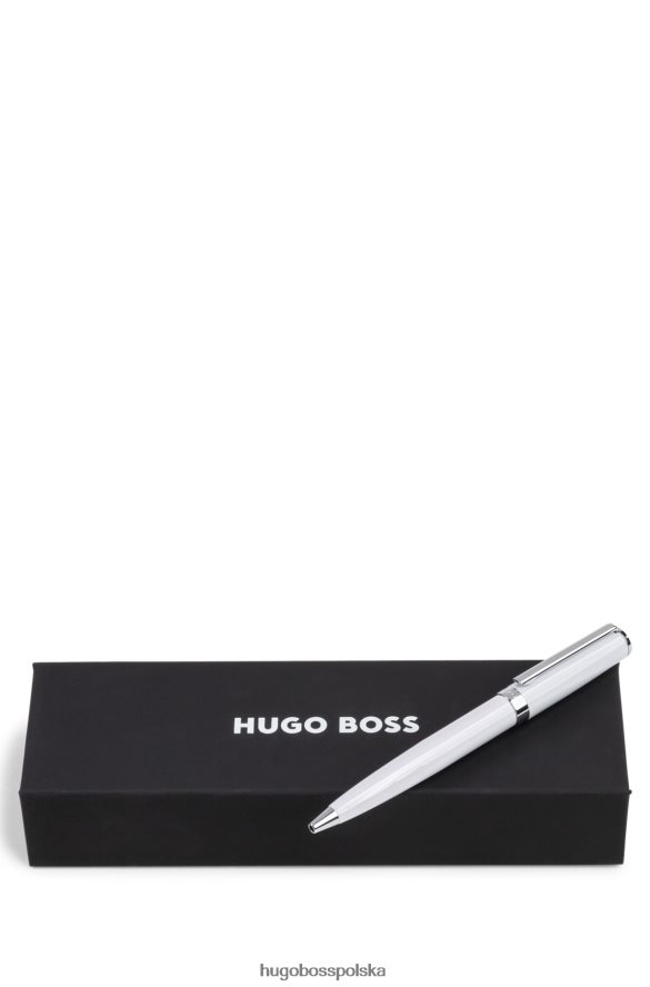 Hugo Boss biały długopis z błyszczącym białym lakierem i pierścieniem z logo hugo biały R0X0H65434