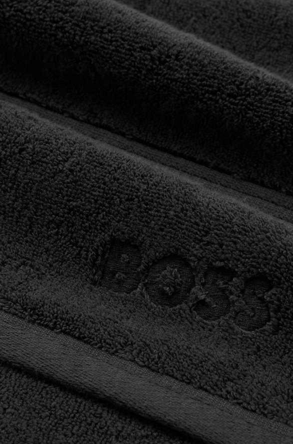 Hugo Boss Ręcznik dla gości z haftowanym logo hugo, wykonany z czarnej bawełny egejskiej czarny R0X0H65717