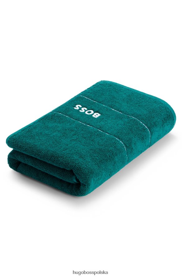 Hugo Boss ciemnozielony ręcznik kąpielowy z egipskiej bawełny z kontrastowym logo hugo ciemnozielony R0X0H65780