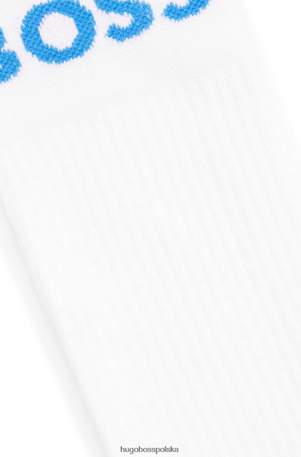 Hugo Boss Biały dwupak krótkich skarpetek z logo Hugo, z mieszanki bawełny biało-czarny R0X0H64077