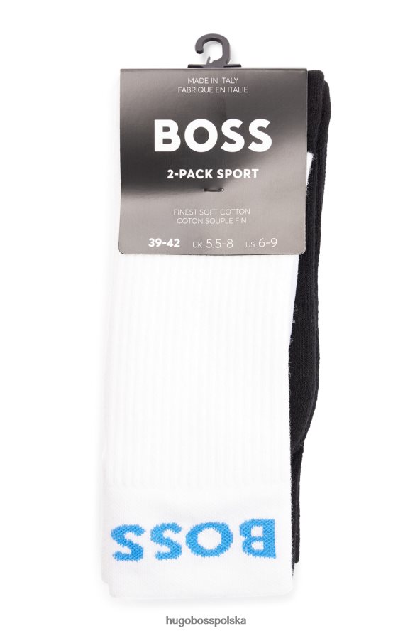 Hugo Boss Biały dwupak krótkich skarpetek z logo Hugo, z mieszanki bawełny biało-czarny R0X0H64077