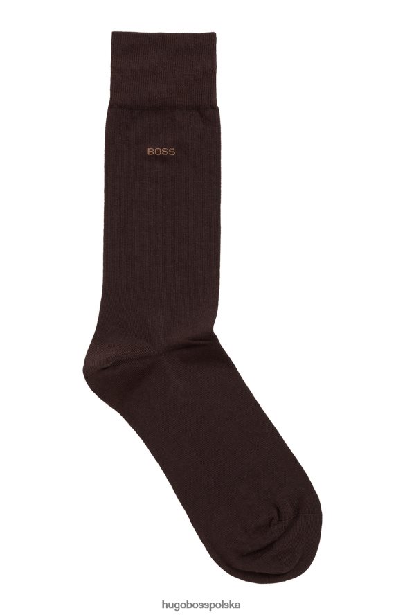 Hugo Boss Ciemnobrązowe skarpetki z logo o regularnej długości, wykonane z czesanej elastycznej bawełny hugo ciemny brąz R0X0H63809