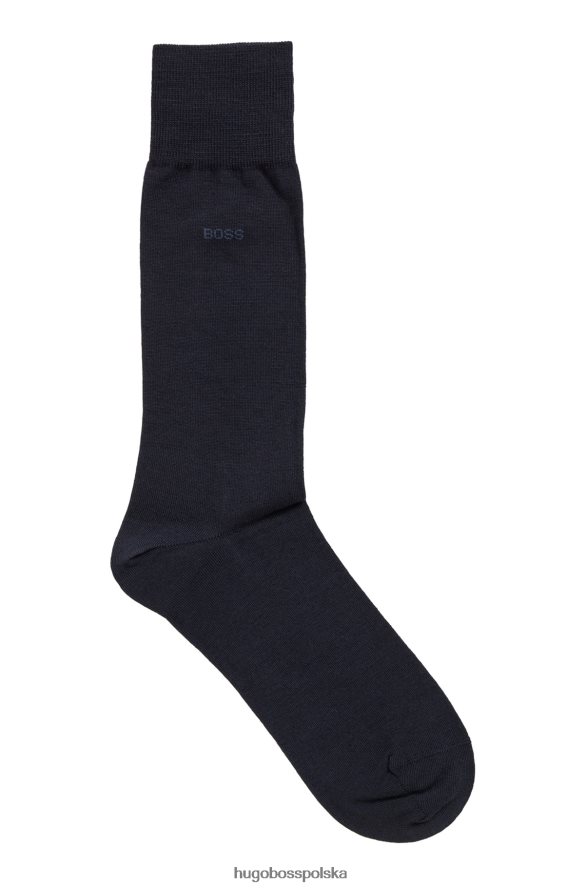 Hugo Boss Ciemnoniebieskie skarpetki Hugo o regularnej długości z logo, z mieszanki wełny ciemny niebieski R0X0H63903