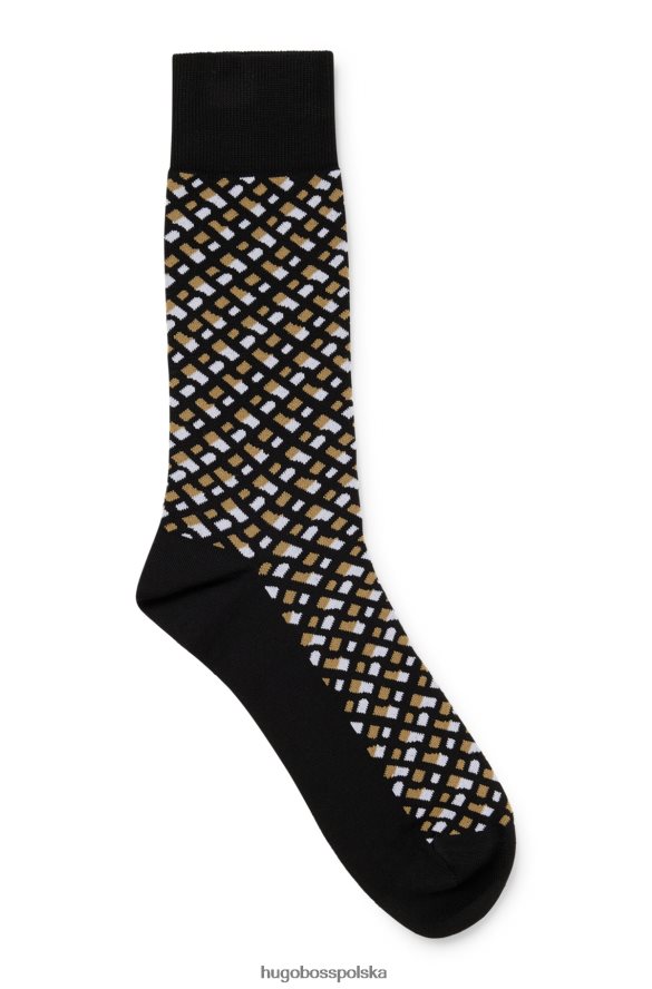 Hugo Boss Czarne skarpetki Hugo z motywem monogramów, z mieszanki merceryzowanej bawełny czarny R0X0H64636