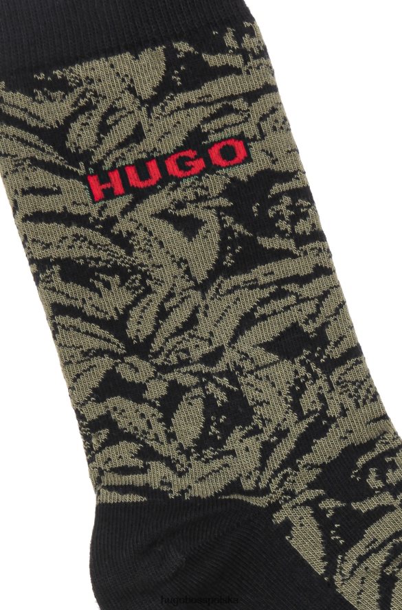 Hugo Boss Czarne skarpetki hugo o długości 1/4 z wzorem liści i logo czarny R0X0H64619
