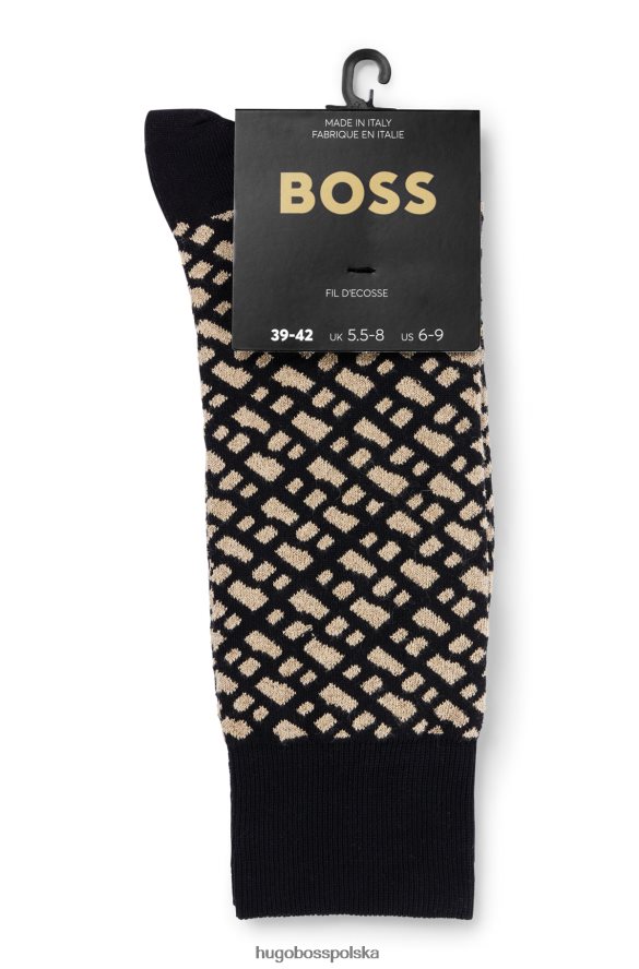 Hugo Boss Czarne skarpetki hugo o regularnej długości z błyszczącymi monogramami, wykonane z elastycznego materiału czarny R0X0H64556