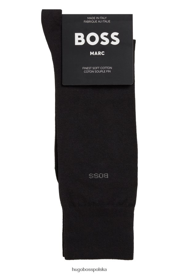 Hugo Boss Czarne skarpetki z logo Hugo o regularnej długości, z czesanej, elastycznej bawełny czarny R0X0H63811