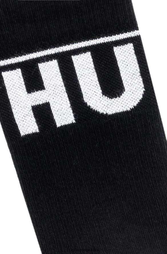 Hugo Boss Czarny dwupak krótkich skarpetek hugo z kontrastowym logo czarny R0X0H64031