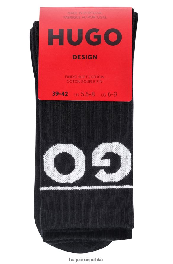 Hugo Boss Czarny dwupak krótkich skarpetek hugo z kontrastowym logo czarny R0X0H64031