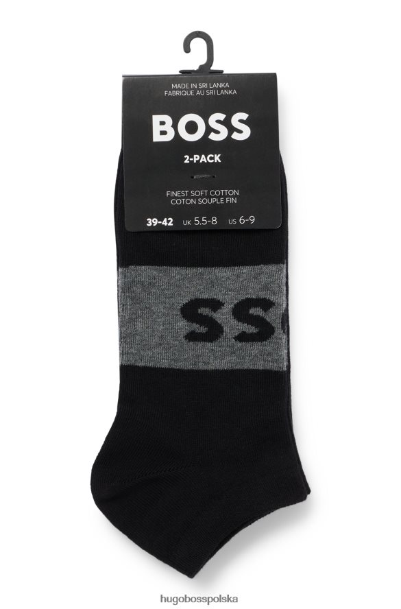 Hugo Boss Czarny hugo dwupak skarpetek do kostek z elastycznego materiału czarny R0X0H63003
