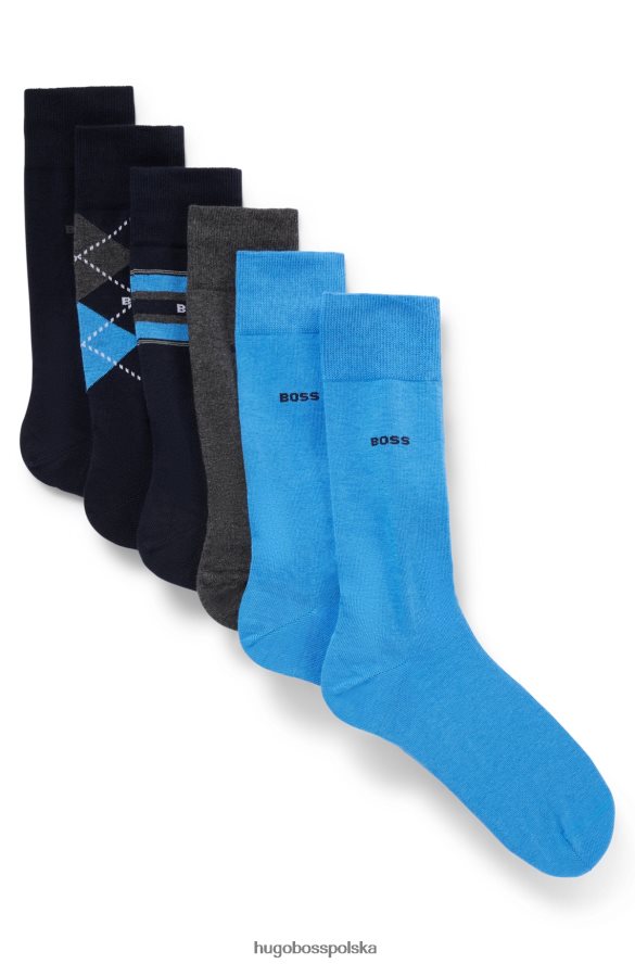 Hugo Boss Czarny sześciopak skarpetek hugo z mieszanki bawełny czarny/szary/niebieski R0X0H62646