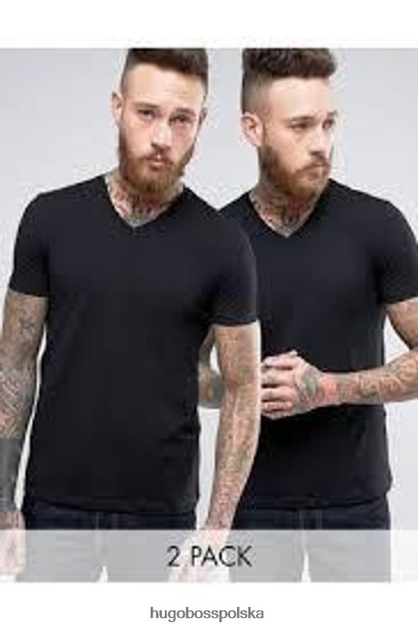 Hugo Boss Koszulka z dekoltem w kształcie litery V, 2 sztuki – 50325408 biała biało-czarny R0X0H6336