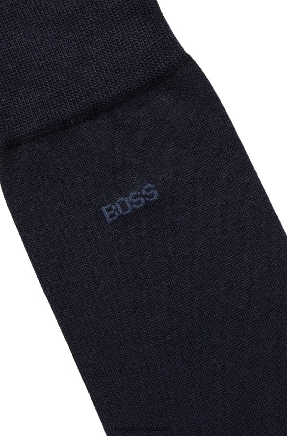 Hugo Boss Skarpetki hugo o regularnej długości z logo, wykonane z merceryzowanej egipskiej bawełny w kolorze ciemnoniebieskim ciemny niebieski R0X0H62581