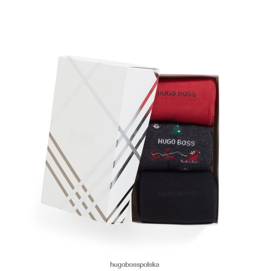 Hugo Boss Skarpetki świąteczne 3 szt. 50420243 czarne Czarny czerwony R0X0H6584