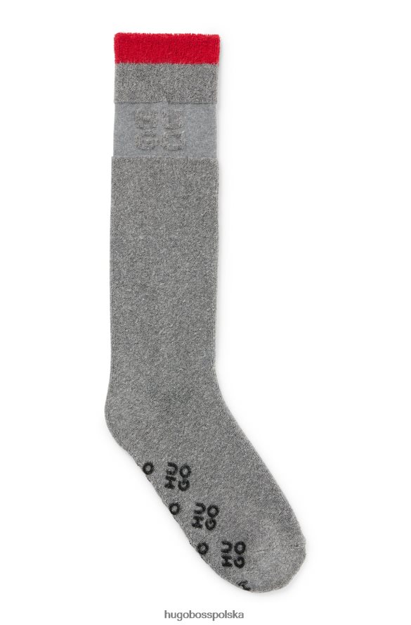 Hugo Boss Skarpety domowe z mieszanki bawełny z ułożonymi logo, szare hugo szary R0X0H64596