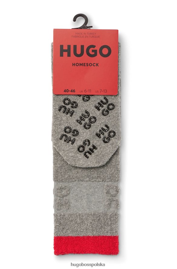 Hugo Boss Skarpety domowe z mieszanki bawełny z ułożonymi logo, szare hugo szary R0X0H64596