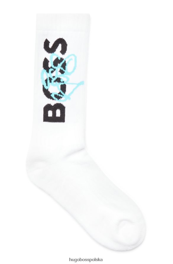 Hugo Boss białe skarpetki hugo o długości 1/4 z mieszanki bawełny z logo w stylu graffiti biały R0X0H63586