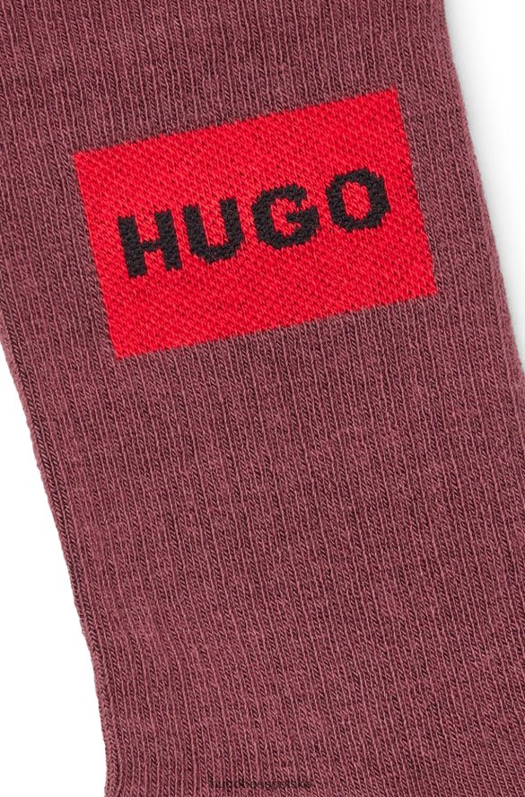 Hugo Boss ciemnobrązowy dwupak prążkowanych skarpetek z czerwoną metką z logo hugo ciemny brąz R0X0H64075
