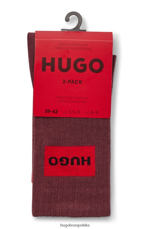 Hugo Boss ciemnobrązowy dwupak prążkowanych skarpetek z czerwoną metką z logo hugo ciemny brąz R0X0H64075