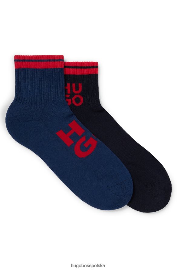 Hugo Boss ciemnoniebieski dwupak skarpetek z mieszanki bawełny z kontrastowym logo hugo ciemny niebieski R0X0H62829