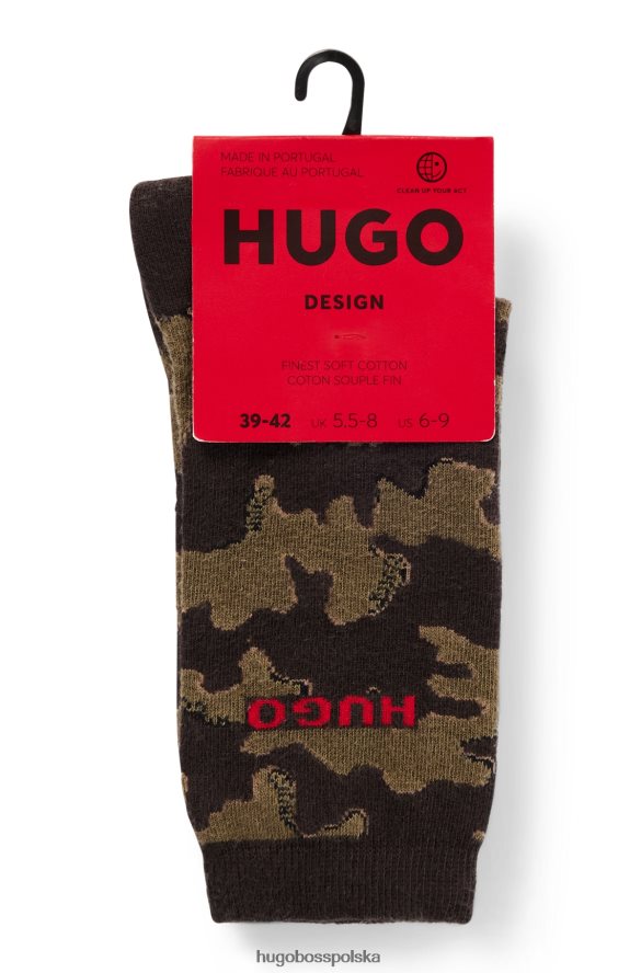 Hugo Boss ciemnozielone krótkie skarpetki z mieszanki bawełny organicznej z kamuflażowym wzorem hugo ciemnozielony R0X0H63901