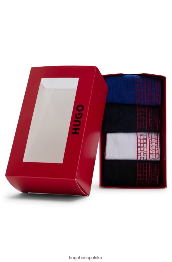 Hugo Boss czarny hugo czteropak skarpetek do kostek z linearnymi logo czarny/biały/niebieski R0X0H63233