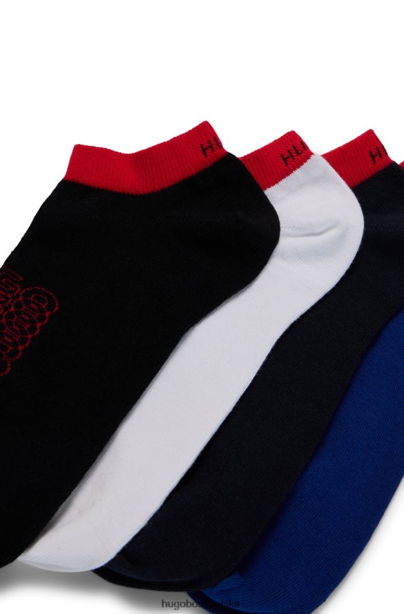 Hugo Boss czarny hugo czteropak skarpetek do kostek z linearnymi logo czarny/biały/niebieski R0X0H63233