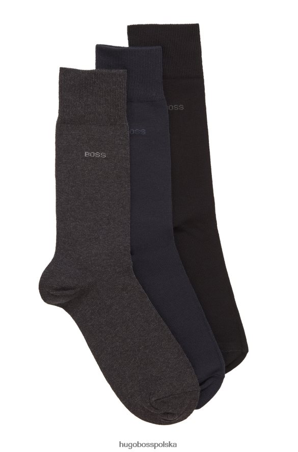 Hugo Boss czarny trójpak skarpetek o regularnej długości z elastycznej tkaniny hugo czarny szary R0X0H61166