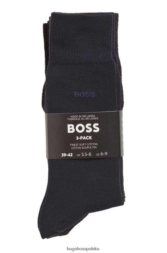 Hugo Boss czarny trójpak skarpetek o regularnej długości z elastycznej tkaniny hugo czarny szary R0X0H61166