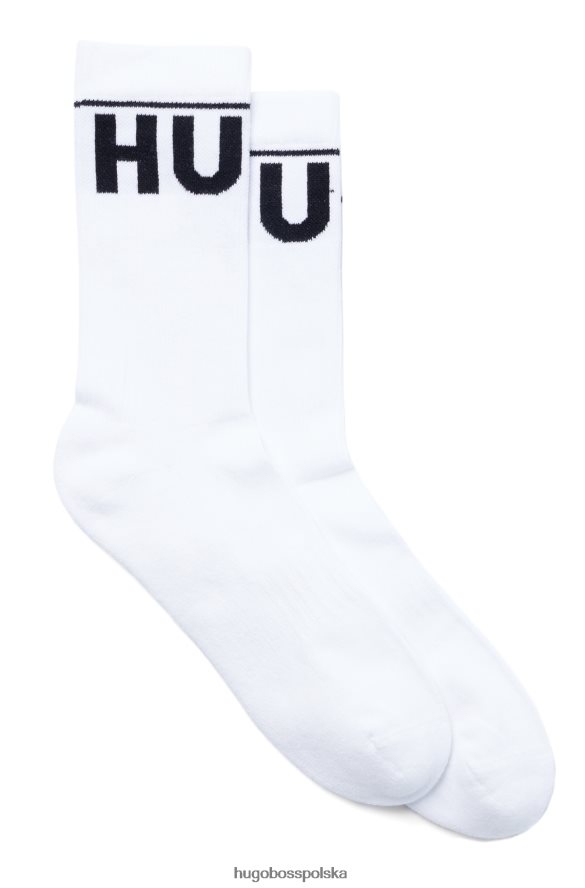 Hugo Boss dwupak krótkich skarpetek z kontrastowym logo hugo białe biały R0X0H64030