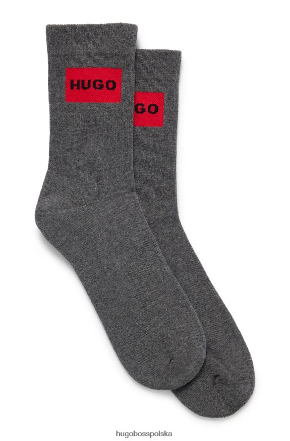 Hugo Boss dwupak prążkowanych skarpetek z czerwoną metką z logo, szare hugo szary R0X0H64074