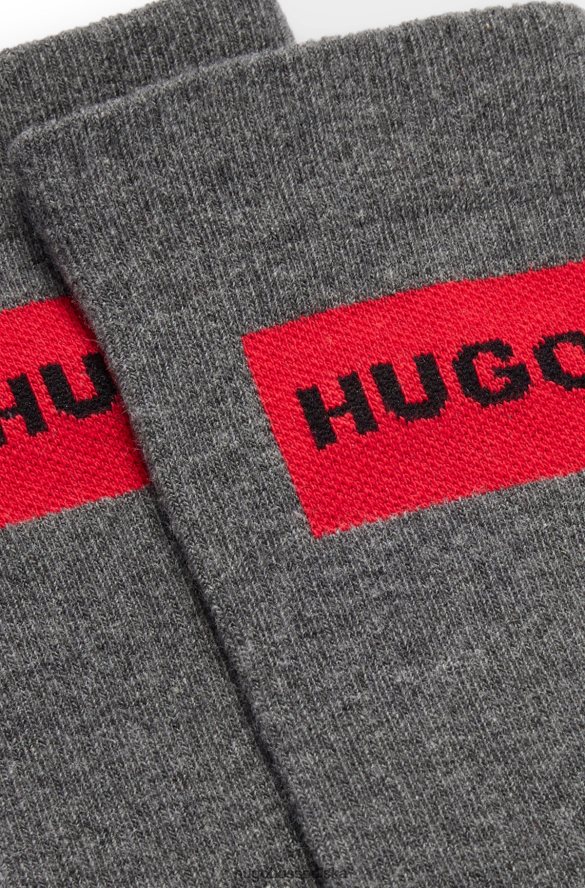 Hugo Boss dwupak prążkowanych skarpetek z czerwoną metką z logo, szare hugo szary R0X0H64074