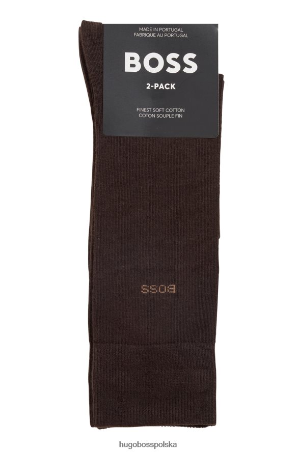 Hugo Boss dwupak skarpetek o regularnej długości z elastycznej tkaniny hugo w kolorze ciemnobrązowym ciemny brąz R0X0H61547