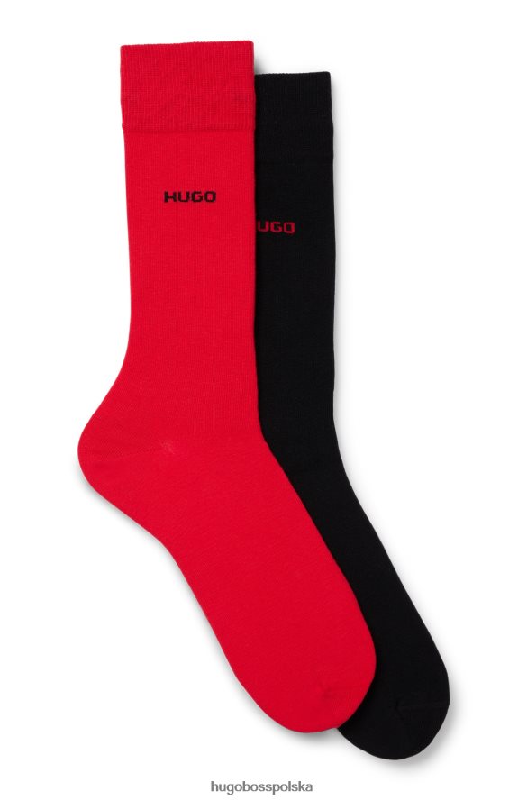 Hugo Boss dwupak skarpetek o regularnej długości z elastycznej tkaniny hugo w kolorze czarnym Czarny czerwony R0X0H62964