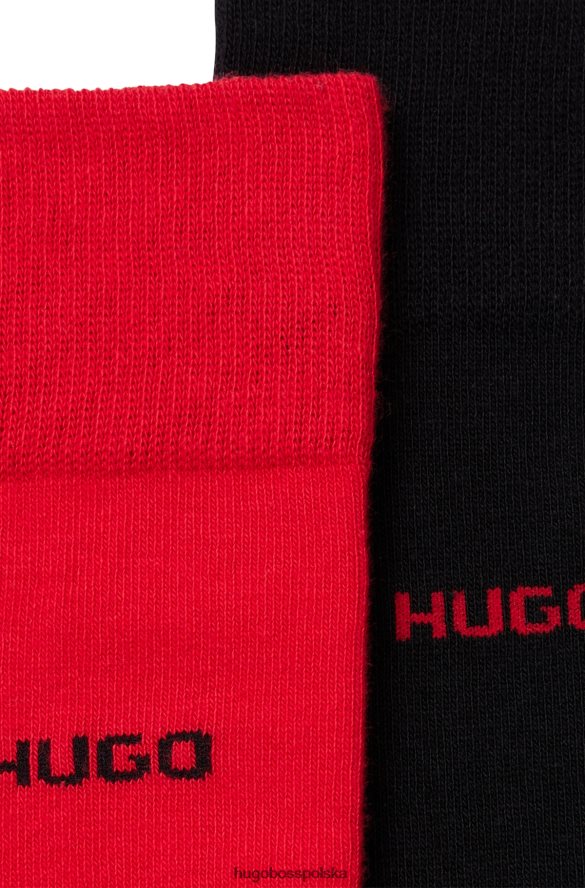 Hugo Boss dwupak skarpetek o regularnej długości z elastycznej tkaniny hugo w kolorze czarnym Czarny czerwony R0X0H62964