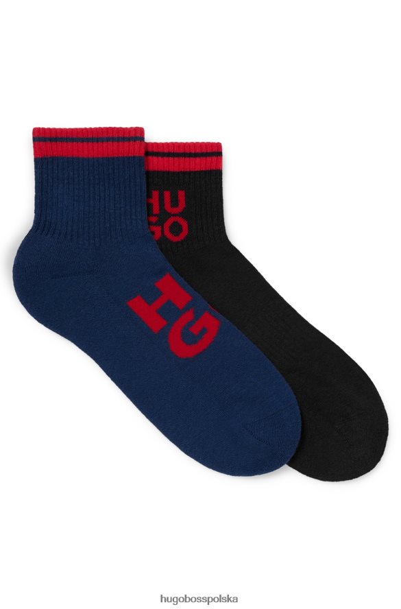 Hugo Boss hugo ciemnoniebieski dwupak krótkich skarpetek w prążki z nakładanymi logo ciemny niebieski R0X0H64114