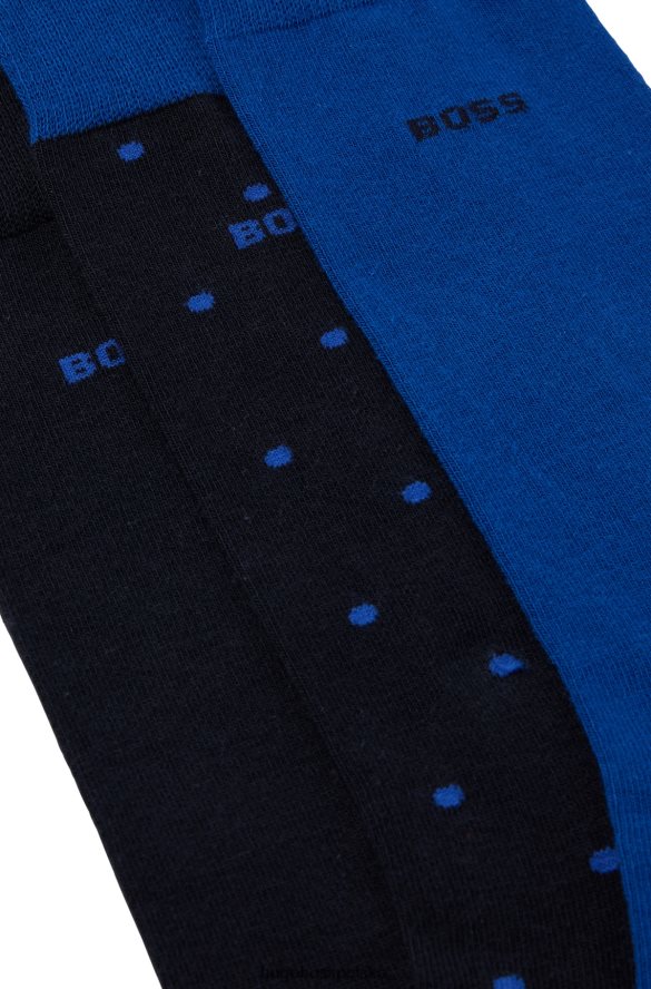 Hugo Boss hugo ciemnoniebieski trzypak skarpetek o regularnej długości z mieszanki bawełny ciemny niebieski R0X0H62379