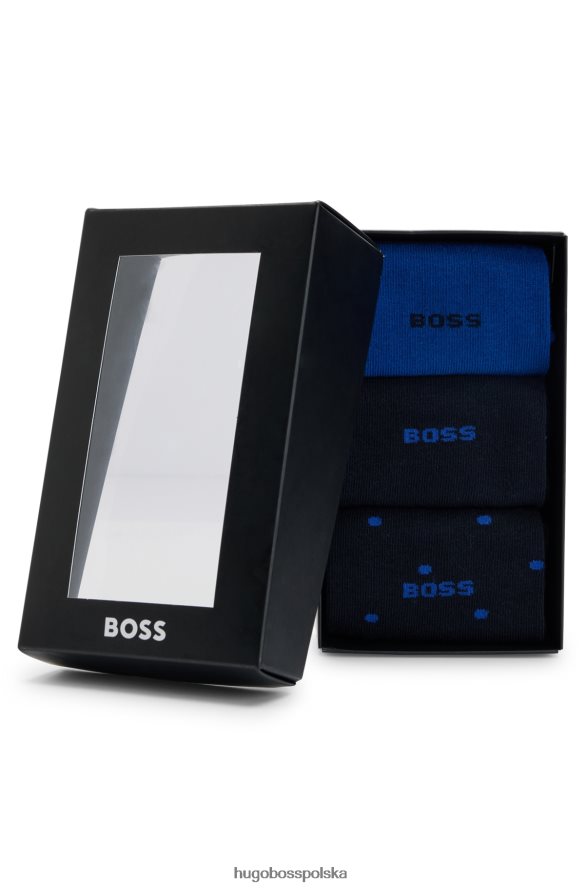 Hugo Boss hugo ciemnoniebieski trzypak skarpetek o regularnej długości z mieszanki bawełny ciemny niebieski R0X0H62379