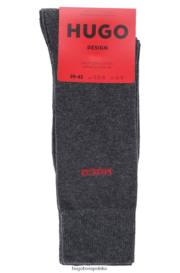 Hugo Boss hugo ciemnoszary dwupak skarpetek o regularnej długości z elastycznego materiału ciemno szary R0X0H62966