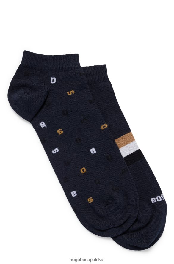 Hugo Boss hugo dwupak skarpetek do kostki z charakterystycznymi detalami w kolorze ciemnoniebieskim ciemny niebieski R0X0H61919