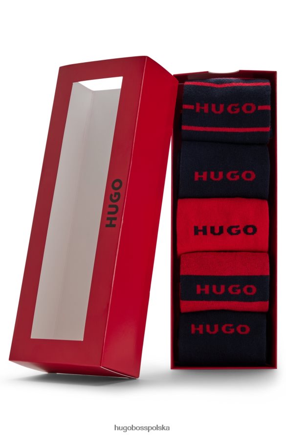 Hugo Boss hugo pięciopak skarpetek z czarnej mieszanki bawełny Czarny czerwony R0X0H62531