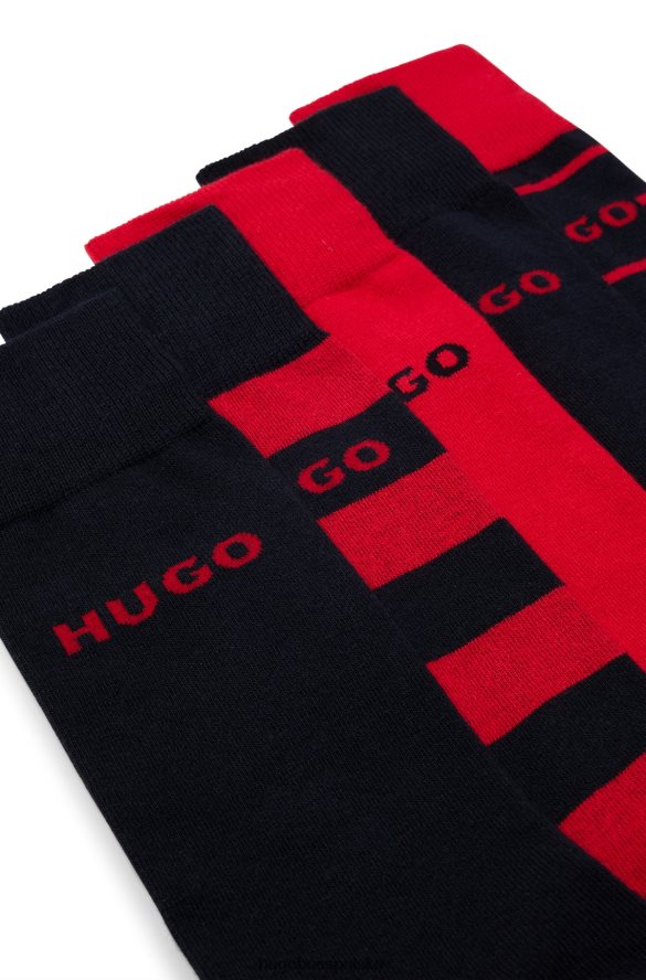 Hugo Boss hugo pięciopak skarpetek z czarnej mieszanki bawełny Czarny czerwony R0X0H62531