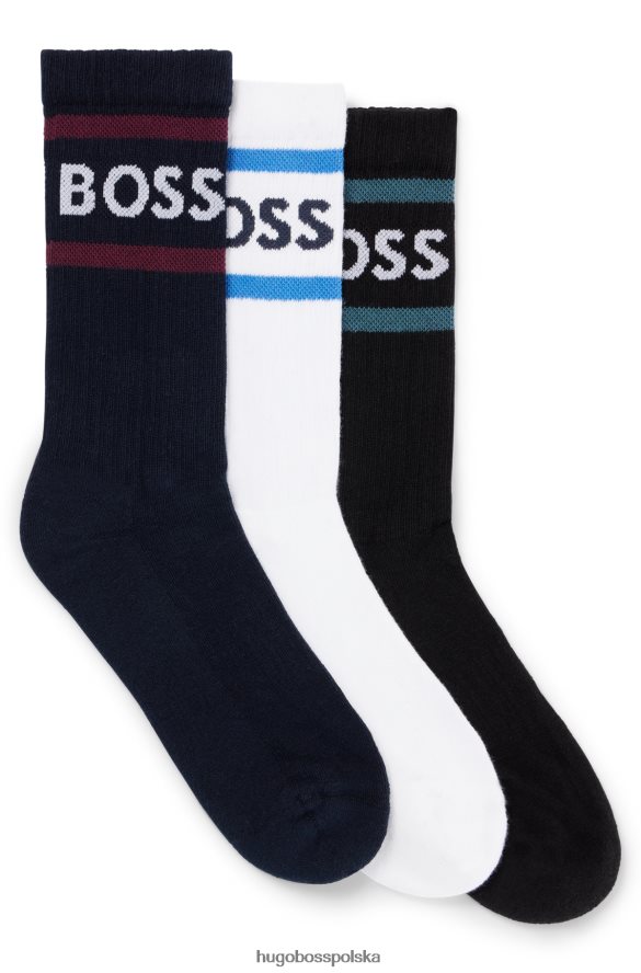 Hugo Boss trójpak krótkich skarpetek w paski i logo hugo czarne czarny/biały/niebieski R0X0H64233