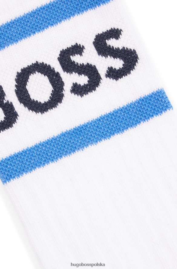 Hugo Boss trójpak krótkich skarpetek w paski i logo hugo czarne czarny/biały/niebieski R0X0H64233