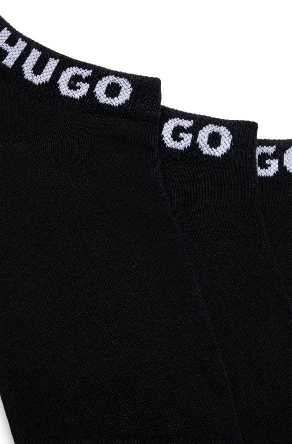 Hugo Boss trójpak skarpetek do kostki z mankietami z logo hugo czarne czarny R0X0H64017