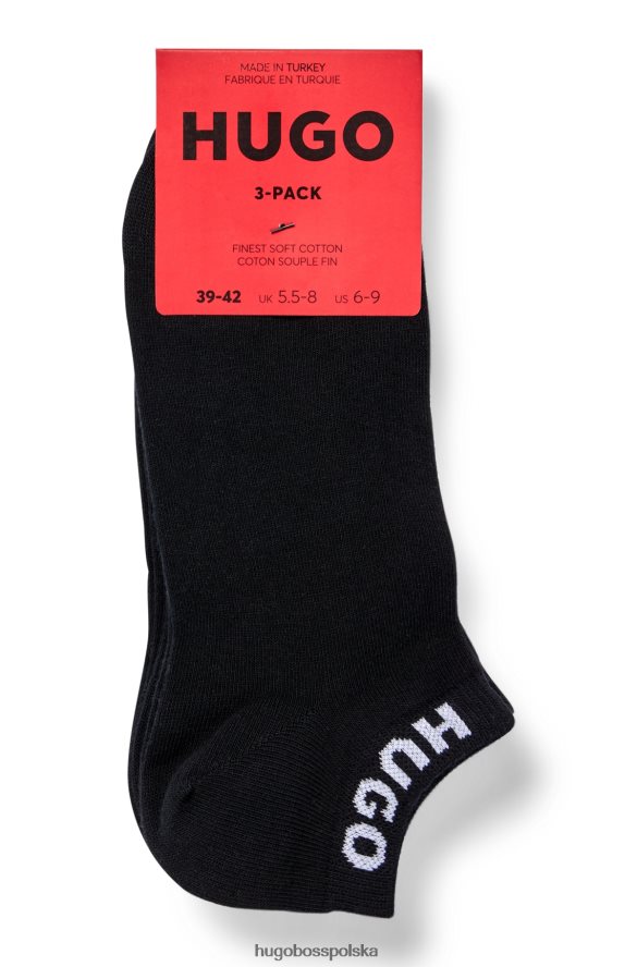 Hugo Boss trójpak skarpetek do kostki z mankietami z logo hugo czarne czarny R0X0H64017